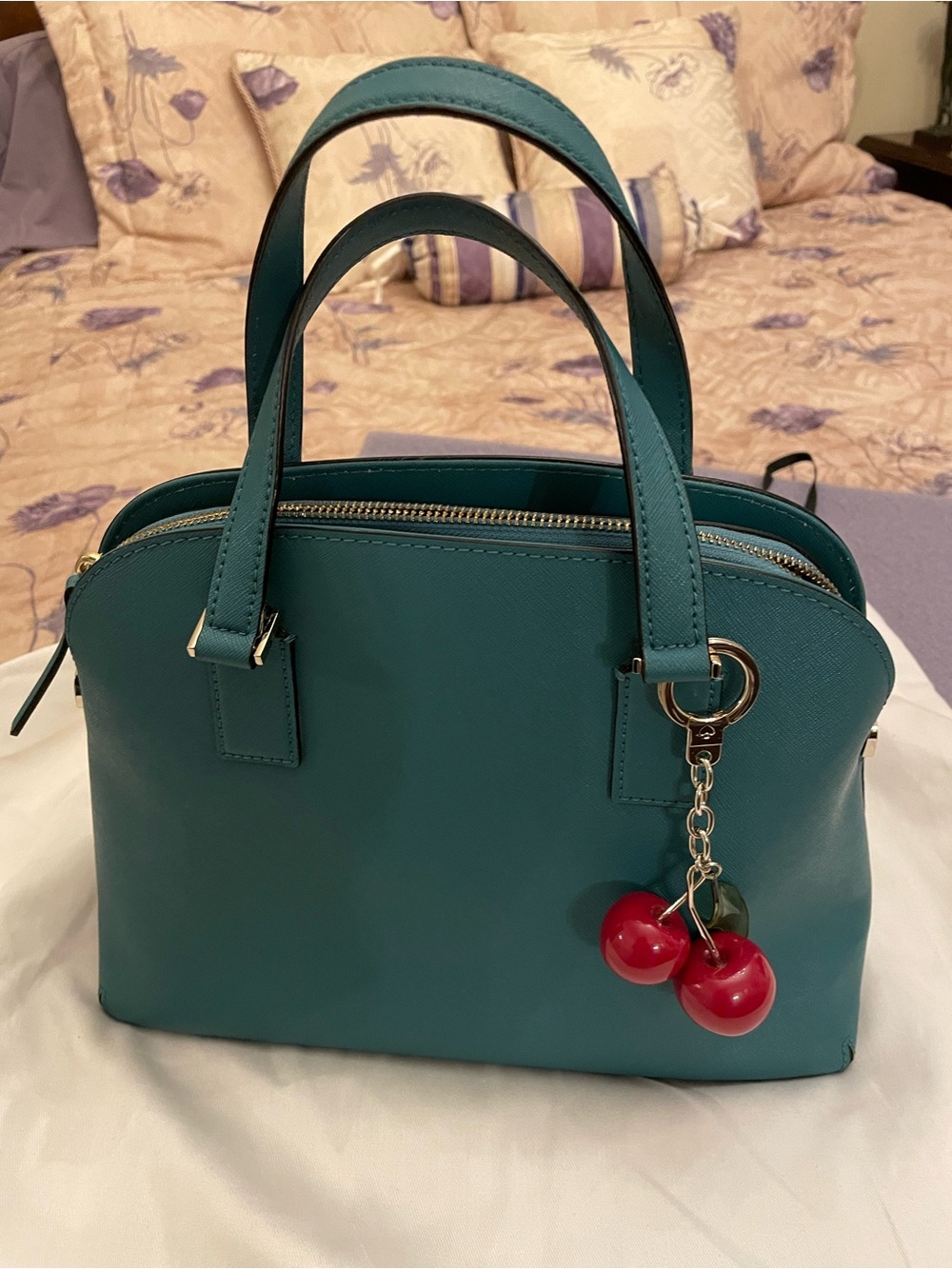 kate spade Teal Dome Satchel with Cherry Charm